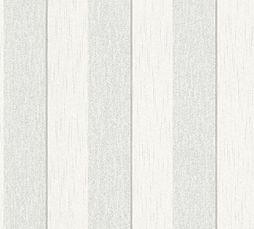 Architects Paper Textiltapete Tessuto 2 Tapete mit Blockstreifen 10,05 m x 0,53 m grau weiß Made in Germany 961941 96194-1 von Architects Paper