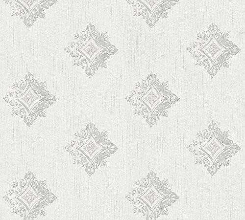 Architects Paper Textiltapete Tessuto 2 Tapete mit Ornamenten barock 10,05 m x 0,53 m grau weiß Made in Germany 962001 96200-1 von Architects Paper