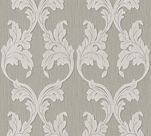 Architects Paper Textiltapete Tessuto Tapete mit Ornamenten barock 10,05 m x 0,53 m beige grau Made in Germany 956286 95628-6 von Architects Paper