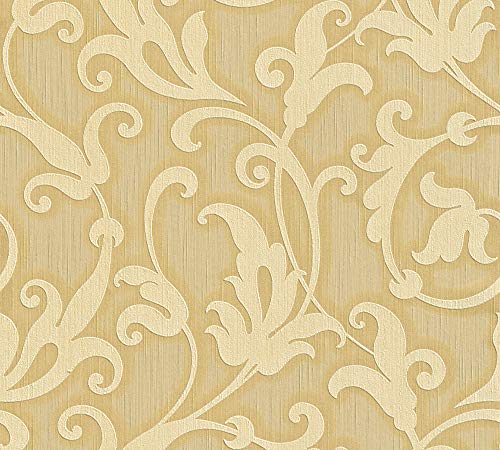 Architects Paper Textiltapete Tessuto Tapete mit Ornamenten barock 10,05 m x 0,53 m gelb metallic orange Made in Germany 954903 95490-3 von Architects Paper
