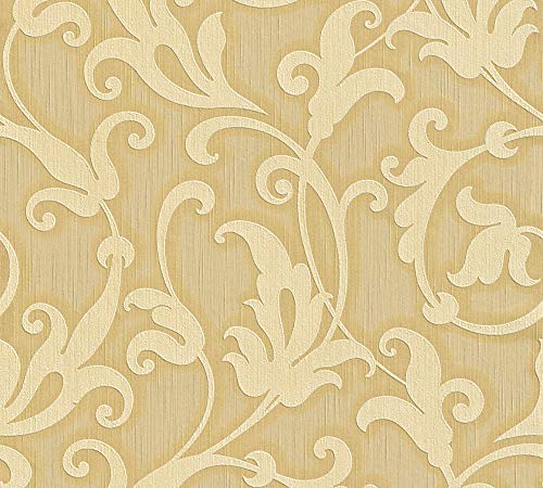 Architects Paper Textiltapete Tessuto Tapete mit Ornamenten barock 10,05 m x 0,53 m gelb metallic orange Made in Germany 954903 95490-3 von A.S. Création