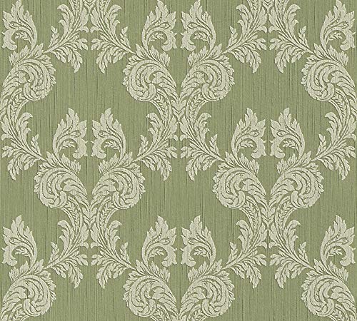 Architects Paper Textiltapete Tessuto Tapete mit Ornamenten barock 10,05 m x 0,53 m grün Made in Germany 956304 95630-4 von Architects Paper