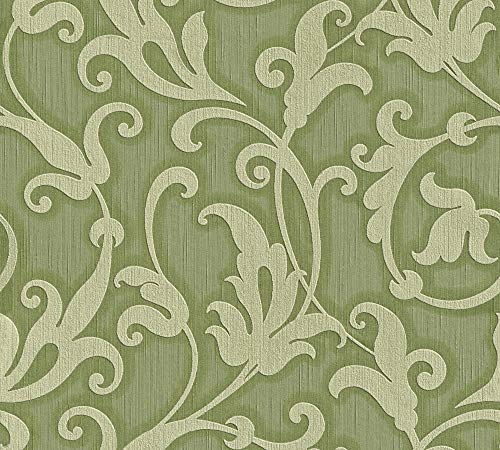Architects Paper Textiltapete Tessuto Tapete mit Ornamenten barock 10,05 m x 0,53 m grün metallic Made in Germany 954904 95490-4 von Architects Paper