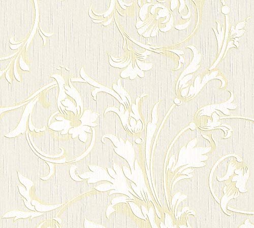 Architects Paper Textiltapete Tessuto Tapete mit Ornamenten floral 10,05 m x 0,53 m beige creme metallic Made in Germany 956337 95633-7 von Architects Paper
