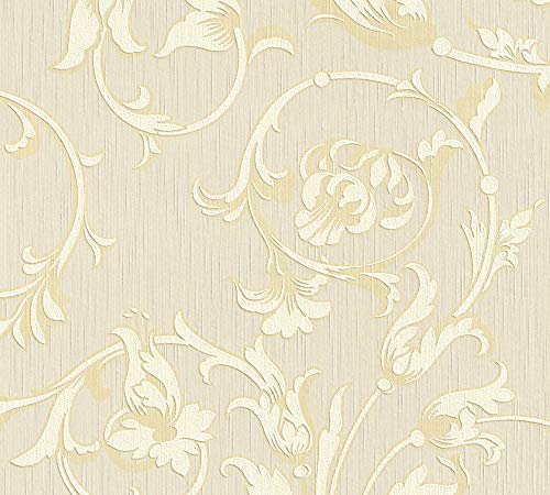 Architects Paper Textiltapete Tessuto Tapete mit Ornamenten floral 10,05 m x 0,53 m beige gelb metallic Made in Germany 956332 95633-2 von Architects Paper