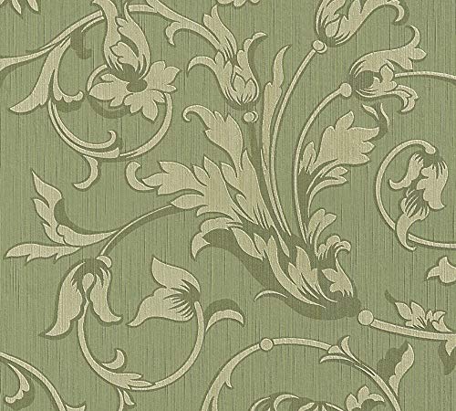 Architects Paper Textiltapete Tessuto Tapete mit Ornamenten floral 10,05 m x 0,53 m grün Made in Germany 956334 95633-4 von Architects Paper
