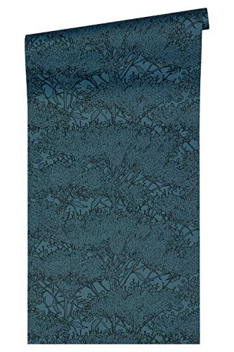 Architects Paper Vliestapete Absolutely Chic Tapete mit Blumen floral 10,05 m x 0,53 m blau schwarz Made in Germany 369726 36972-6 von Architects Paper