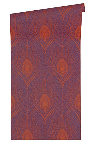 Architects Paper Vliestapete Absolutely Chic Tapete mit Pfauen Feder 10,05 m x 0,53 m metallic rot lila Made in Germany 369715 36971-5 von A.S. Création