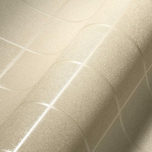 Architects Paper Vliestapete Luxury Wallpaper Tapete in Kachel Optik 10,05 m x 0,53 m creme metallic weiß Made in Germany 306723 30672-3 von Architects Paper