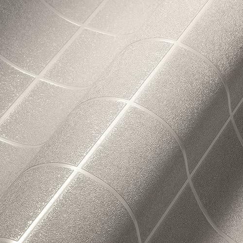 Architects Paper Vliestapete Luxury Wallpaper Tapete in Kachel Optik 10,05 m x 0,53 m grau metallic weiß Made in Germany 306724 30672-4 von Architects Paper