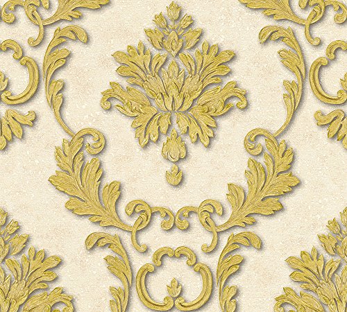 Architects Paper Vliestapete Luxury Wallpaper Tapete mit Ornamenten barock 10,05 m x 0,53 m creme metallic Made in Germany 324223 32422-3 von Architects Paper