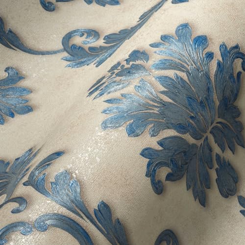 Architects Paper Vliestapete Luxury Wallpaper Tapete mit Ornamenten barock 10,05 m x 0,53 m blau creme metallic Made in Germany 324222 32422-2 von Architects Paper