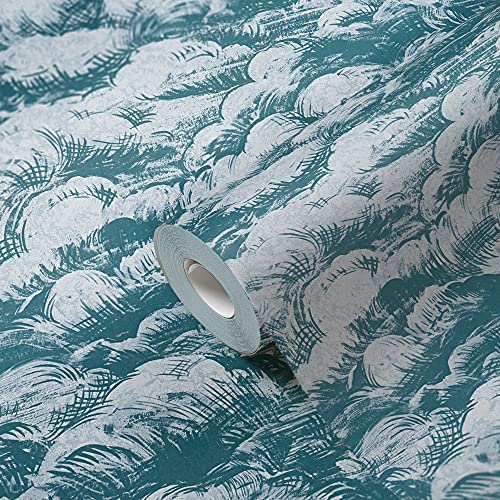 Architects Paper Wolkentapete Jungle Chic Tapete PVC-freie Vliestapete blau weiß matt glatt 377053 37705-3, 10.05 m x 0.53 m von Architects Paper