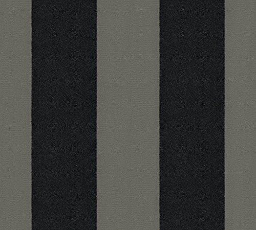 Architects Paper beflockte Vliestapete Castello Tapete Luxustapete Blockstreifentapete 10,05 m x 0,52 m grau schwarz metallic Made in Germany 335815 33581-5 von Architects Paper