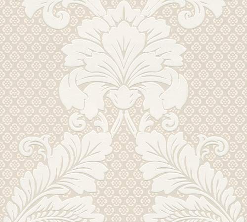 Architects Paper beflockte Vliestapete Luxury Wallpaper Tapete mit Ornamenten barock 10,05 m x 0,52 m creme metallic Made in Germany 305441 30544-1 von Architects Paper