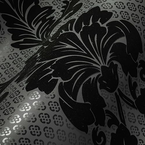 Architects Paper beflockte Vliestapete Luxury Wallpaper Tapete mit Ornamenten barock 10,05 m x 0,52 m grau schwarz Made in Germany 305445 30544-5 von Architects Paper