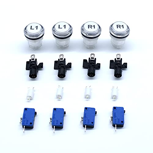 Arcity 4 Stück/Los 30 mm Arcade LED-Druckknöpfe beleuchtet 12 V L1 L1 R1 Muster mit Mikroschalter für Arcade Maschinenspiele Konsole MAME Jamma Teile langlebig neu von Arcity