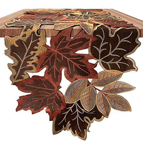 Tischläufer mit bestickten Ahornblättern, Bauernhaus, Herbst, Erntedankfest, Tischernte Dekor (34 x 174,8 cm) von Arciveberg