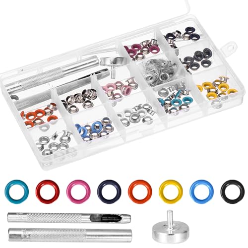Arcjunys Ösen Set Ösenzange Set Ringösen Lochnieten Eyelets Bunt Ösen 5mm Eyelet Punch Kit Ösenset mit Werkzeug für Ledertaschen Kleidung DIY Handwerk 120 Stück von Arcjunys