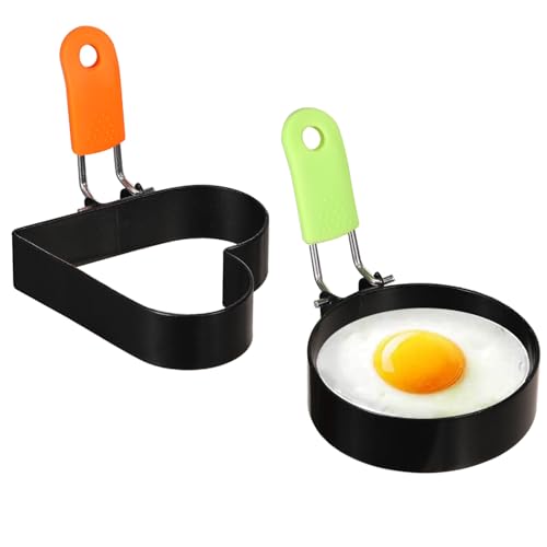 Arcjunys Spiegeleiform Delstahl Pancake Form Spiegeleierformen für Die Pfanne Spiegeleier Form Egg Rings Spiegelei mit Klappgriffen für Spiegeleier Pfannkuchen Hackbraten von Arcjunys