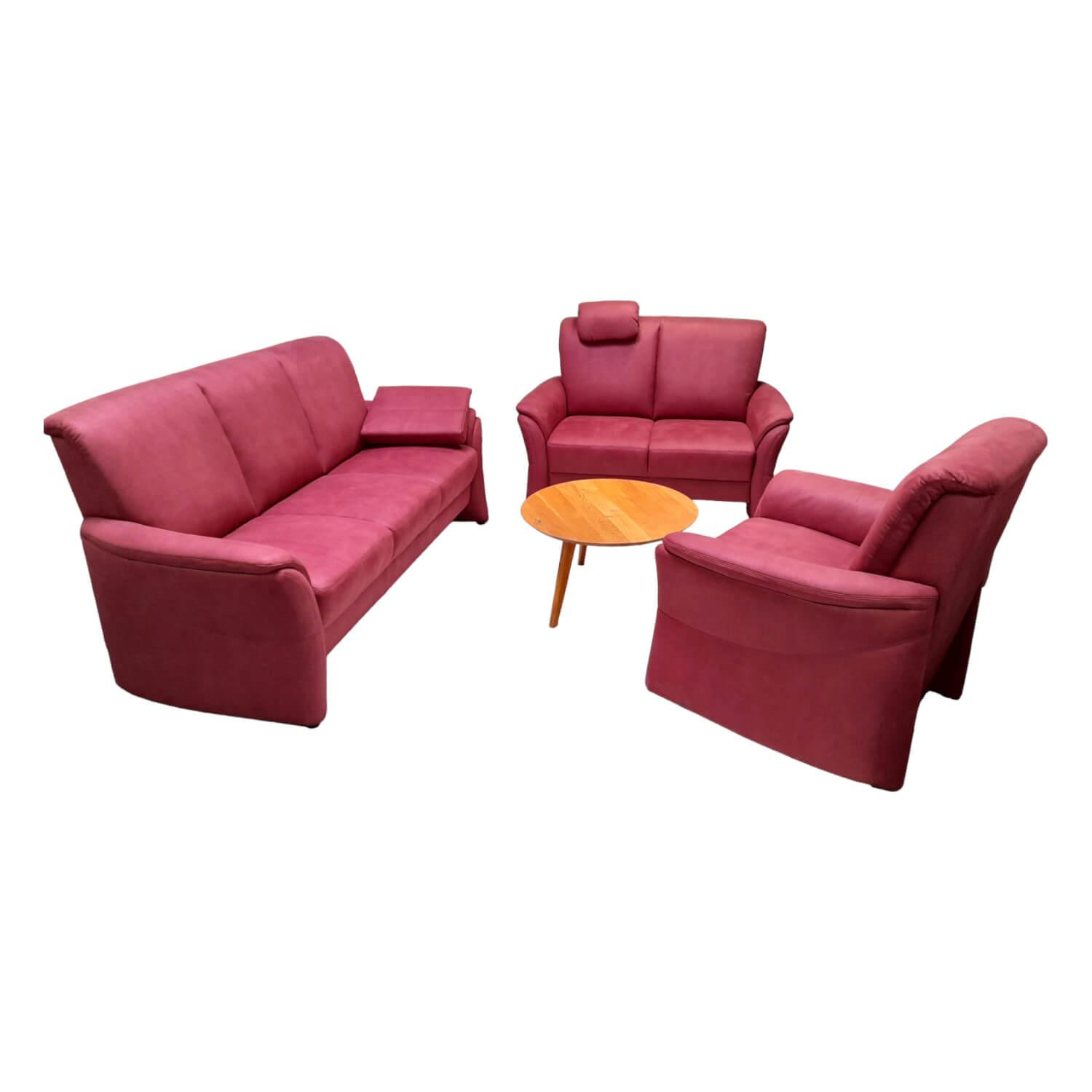 Garnitur 50019 Stoff Amarillo Bordeaux Rot 2 Sofas 1 Sessel von Arco