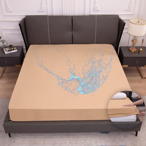 Arcona Matratzenschoner 180x200, Spannbettlaken Stil Wasserdichter Matratzenschoner 180 x 200, wasserdicht und Atmungsaktive Matratzenbezug, Nässeschutz Waschbar Bettlaken Sand von Arcona