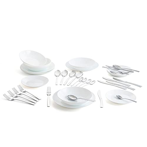 Arcopal Komplettes weißes Geschirr für 6 Personen, 18 Besteck, 24 Amefa, Opalglas, 19 Teile (Zelie) von Arcopal