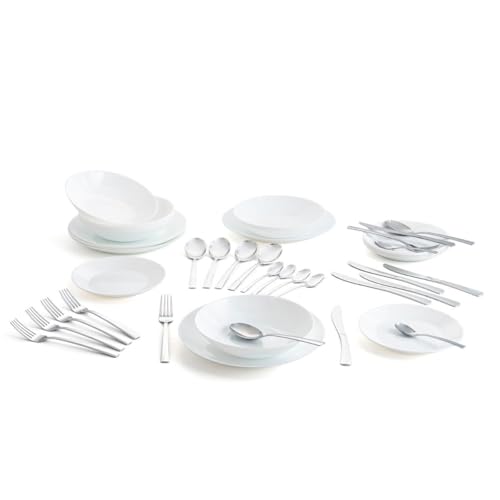 Arcopal Tafelservice weiß komplett für 6 Personen (18-teilig) + Amefa 24-teiliges Tafelbesteck, Uni, 19-teilig von Arcopal