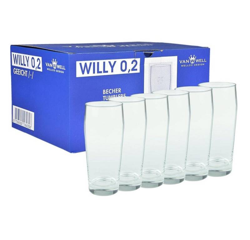 Arcoroc Bierglas Arcoroc Willi Becher 265 ml geeicht auf 200 m 6er Set, Glas von Arcoroc