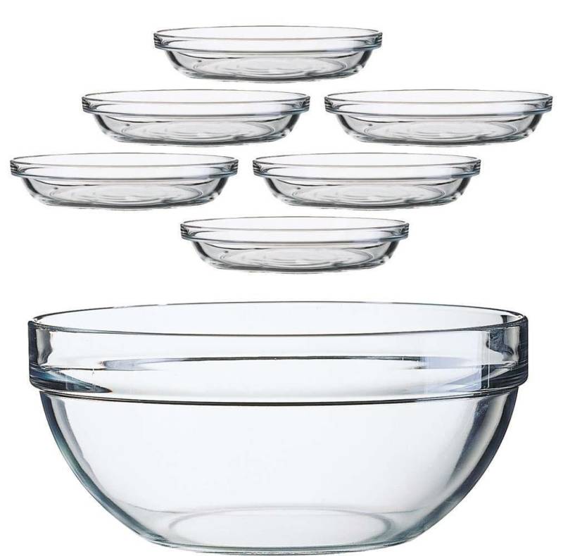 Arcoroc Gebäckteller Arcoroc Empilable Schüssel 26+ Puddingteller Set 7 tlg., Glas, (Spar-Set) von Arcoroc