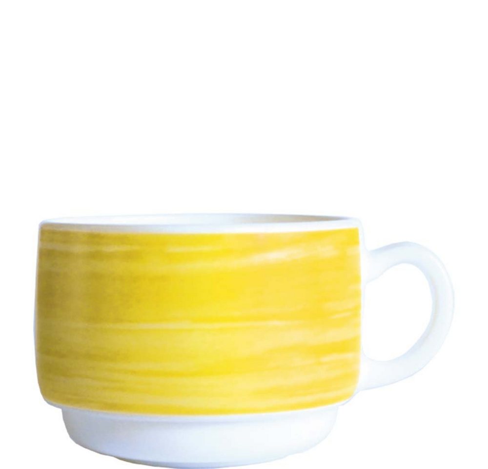 Arcoroc Tasse Brush Yellow, Opal, Obertasse Kaffeetasse stapelbar 190ml Opal Gelb 12 Stück von Arcoroc