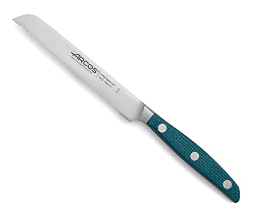 Arcos 192023 Serie Brooklyn - Tomatenmesser - Klinge aus Nitrum geschmiedetem Edelstahl 130 mm - HandGriff Micarta Farbe Blau (Seiden klinge) von Arcos