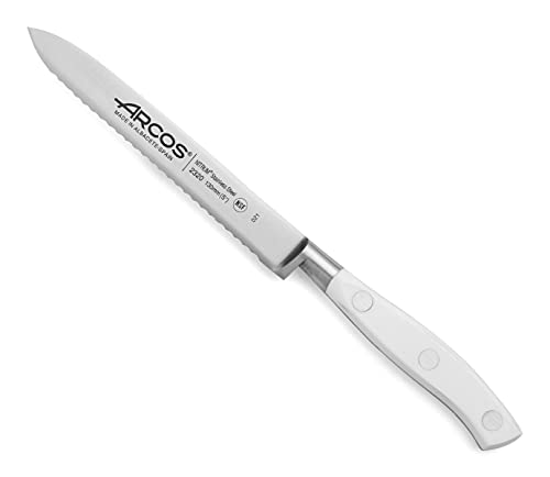 Arcos Riviera Blanc-Serie, Tomatenmesser, Gemüsemesser, GESCHMIEDETES NITRUM 130 mm, Griff aus Polyoxymethylen (POM), weiße Farbe von Arcos