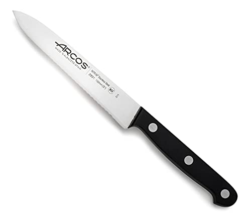 Arcos Serie Universal - Tomatenmesser Gemüsemesser - Klinge Nitrum Edelstahl 130 mm - HandGriff Polyoxymethylen (POM) Farbe Schwarz von Arcos