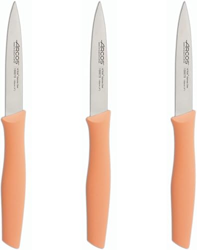 Arcos | Set 3 Schälmesser | Messer Schälmesser | Kartoffelschälermesser | Edelstahl NITRUM | Klinge 100 mm | Ökologische Verpackung | Farbe Korallen, Korallenrot von Arcos