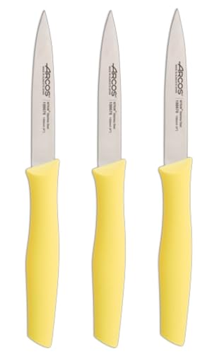 Arcos | Set 3 Schälmesser | Messer Schälmesser | Kartoffelschälermesser | Edelstahl NITRUM | Klinge 100 mm | Ökologische Verpackung | Farbe Gelb von Arcos