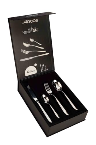 ARCOS Besteckset 24-teilig für Tisch - Komplettes Besteck für 6 Personen, Set aus 6 Löffeln, 6 Messern, 6 Gabeln und 6 Dessertlöffeln - Silber, Serie Berlin von Arcos