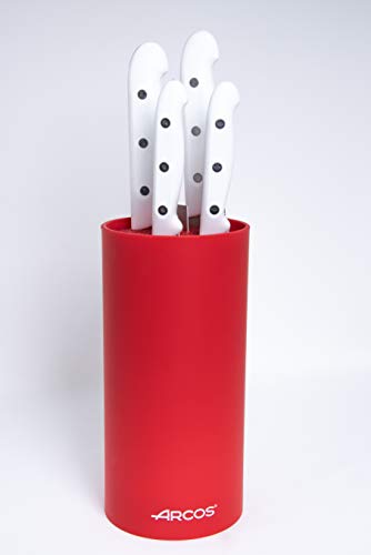 Arcos Series Artika - Messerblock mit Messer 4 Stück - Edelstahl NITRUM - HandGriff weiß - Universal Messerblock Farbe Rot von Arcos