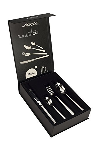 Arcos 572400 Serie Toscana - Geschenkbox Besteck-Set 24Stück(6Messer+12Löffel+6Gabel)-MonoblockauseinemStückEdelstahlFarbeSilber von Arcos