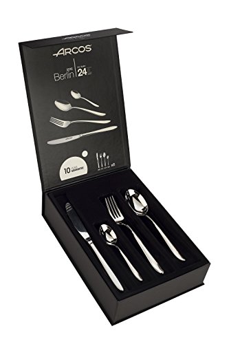 Arcos 562400 Serie Berlin - Geschenkbox Besteck-Set 24 Stück (6 Messer + 12 Löffel + 6 Gabel) - Monoblock aus einem Stück Edelstahl Farbe Silber von Arcos