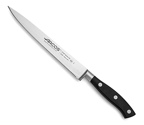 Arcos Filetiermesser mit Nitrum Edelstahlklinge 200 mm - Scharfes Messer für Fleisch und Fisch - Ergonomischer Griff aus Polyoxymethylen (POM) - Schwarz, Serie Riviera von Arcos
