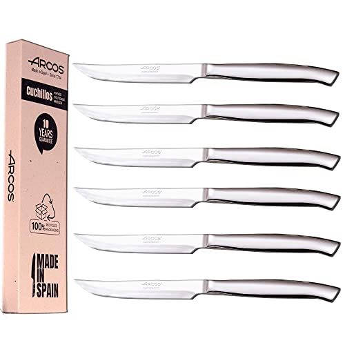 Arcos Steakmesser-Set | 6-teiliges Steakmesser | Steakmesser | Edelstahlbesteck | Klinge 110 mm | runder Griff und ovale Form | Monobock | Umweltfreundliche Verpackung (glatter Schliff) von Arcos