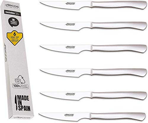 Arcos Fleischmesser Set | 6-teilig | Steakmesser | Klassischer Flachgriff | Monobock | Fleischmesser 110 mm | Besteck aus Edelstahl | Umweltfreundliche Verpackung (glatte Schneide) von Arcos