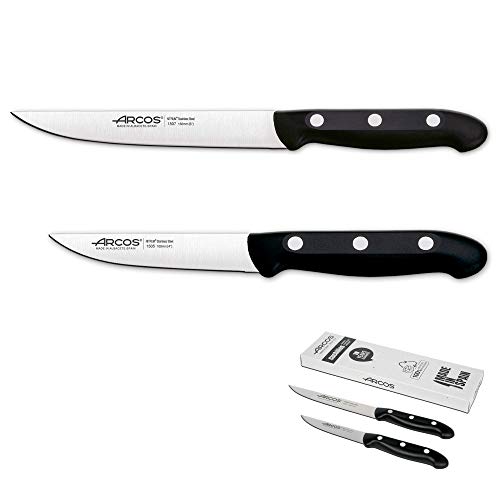 Arcos Küchenmesser Set | 2 Stück | Profi (150 mm) | Gemüseschneider (100 mm) | Edelstahl Nitrum | Schwarzer Griff | Eco-Verpackung von Arcos