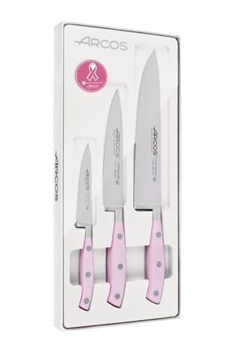 Arcos Serie Riviera Rose - Küchenmesser Set 3 Stück (Schälmesser 100 mm + Kochmesser 150 mm + Kochmesser 200 mm) - Klinge aus Nitrum geschmiedetem Edelstahl - HandGriff Polyoxymethylen (POM) Farbe Ro von Arcos