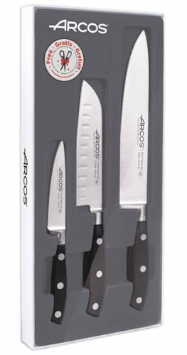 Arcos Messer-Set 3-teilig aus Nitrum Edelstahl - Geschmiedete Klingen, Ergonomischer Griff aus Polyoxymethylen, Dünne Klinge mit Wellenschliff - Schwarz, Serie Riviera Arcos Messer-Set 3-teilig aus Nitrum Edelstahl - Geschmiedete Klingen, Ergonomischer Griff aus Polyoxymethylen, Dünne Klinge mit Wellenschliff - Schwarz, Serie Riviera von Arcos