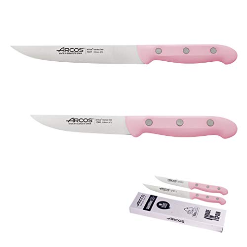 Arcos Messerbogen Set | 2 Stück | Professionelle Küchenmesser (150 mm) | Universalmesser Bogen (100 mm) l Edelstahl | Rosa | Eco von Arcos