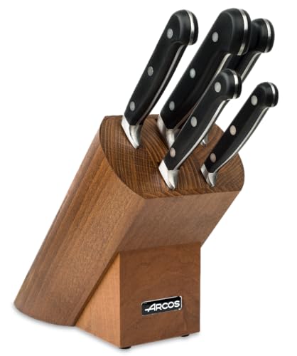 ARCOS Messerset 5-teilig aus Nitrum Edelstahl. Professionelles Küchenmesser, Scharf zum Schneiden von Fleisch. Ergonomischer Griff aus Polyoxymethylen (POM), Serie Opera, Klassisches Design. Schwarz von Arcos