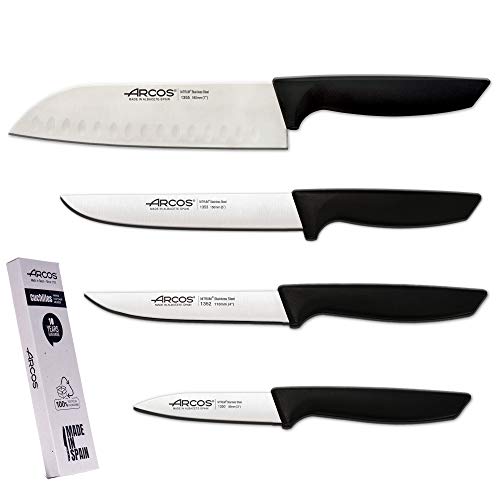 Arcos Professionelles Küchenmesser-Set | Professionelle Küchenmesser | Edelstahlmesser mit schwarzem Griff | Küchenutensilien | Japanisches Santoku Messer | Spülmaschine (4-teilig) von Arcos