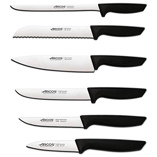 Arcos Professionelles Küchenmesser-Set | Professionelle Küchenmesser | 6 Stück | Edelstahlmesser mit schwarzem Griff | Küchenutensilien Serie Nizza | Spülmaschinenfest von Arcos